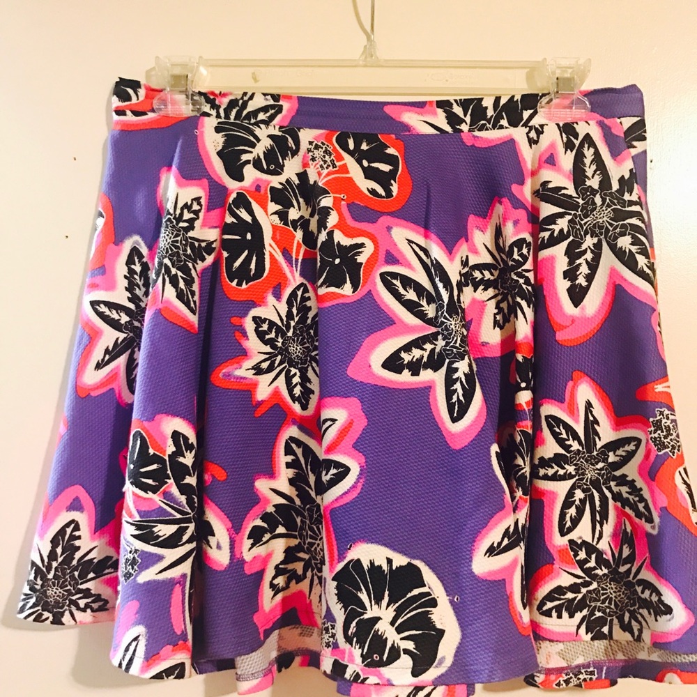 Nasty Gal Purple Floral Circle Skater Skirt with Black, Pink & White Accents